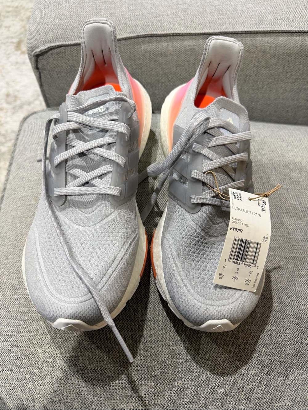 adidas Women’s Sneakers in Light Gray with Coral Accent